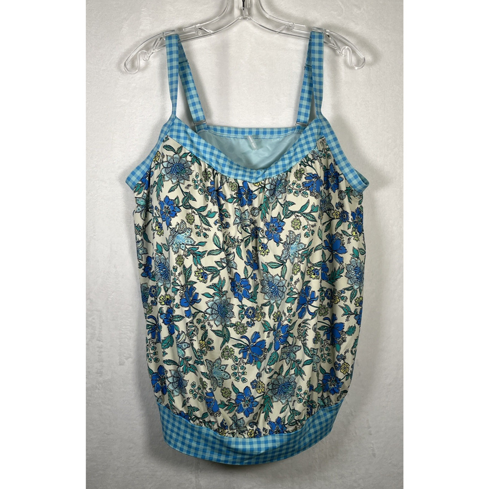 Lands End Tankini Swim Top Size 22W/L Blue And White Floral Blouson Style Chrty